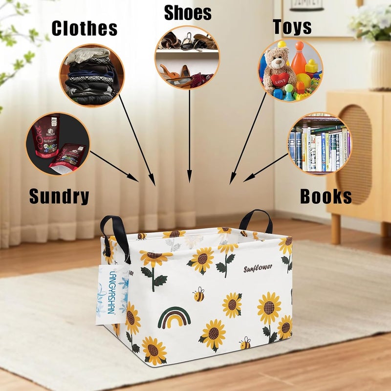 LANGYASHAN Rectangular Storage Bin Collapse Canvas Fabric Cartoon Storage Basket with Handles for Organizing Home Kitchen Boys and Girls Toys Office Closet Shelf Baskets(Rec Sunflower) - Image 4