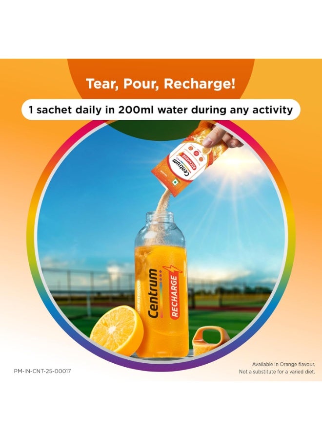 Centrum Recharge: Tasty Orange Flavoured Powder Drink Mix | No Added Sugar| Instant Energy & Hydration | 13 Vitamins & Minerals | Boosts Immunity | Vitamin B, C, Zinc, Magnesium | Pack of 36 sachets - Image 4