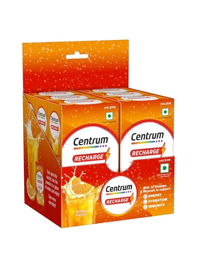 Centrum Recharge: Tasty Orange Flavoured Powder Drink Mix | No Added Sugar| Instant Energy & Hydration | 13 Vitamins & Minerals | Boosts Immunity | Vitamin B, C, Zinc, Magnesium | Pack of 36 sachets - Image 1