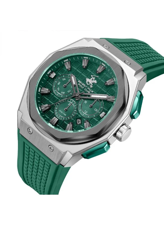 BEVERLY HILLS POLO CLUB BEVERLY HILLS POLO CLUB BP3718X.375 Men's Multi Function Display Watch & Silicone Strap Dark Green