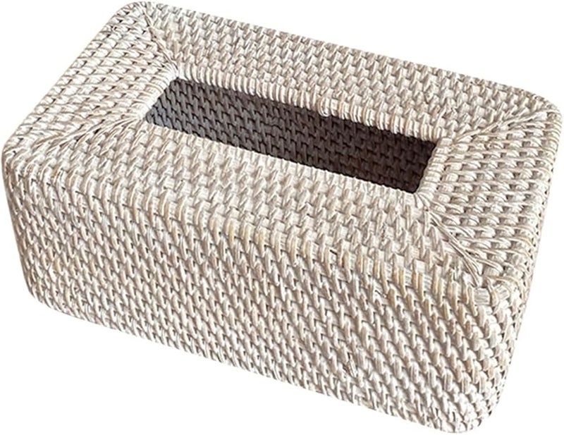 غطاء صندوق المناديل من الروطان حامل مربع صينية تخزين النمط 2 للمكتب غرفة المعيشة غرفة الطعام - Image 2