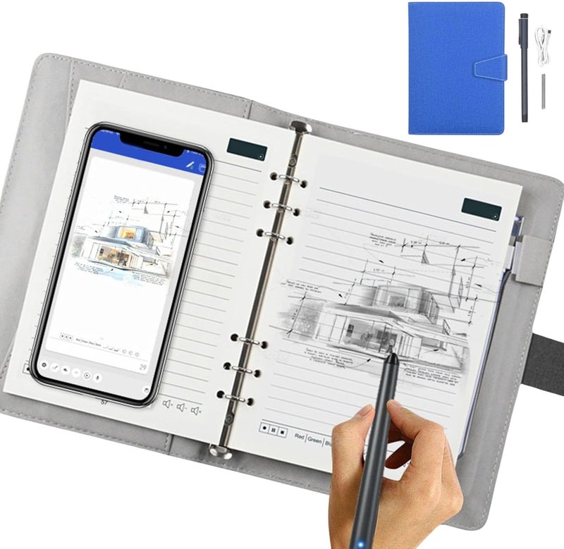 Smart Notebook with OCR, Reusable Digital Notebook and Pen, Bluetooth 5.0 Smartpen Writing Set, Real Time Sync to Phone, Convert Handwriting to Text (Linen Pattern Blue) - Image 1