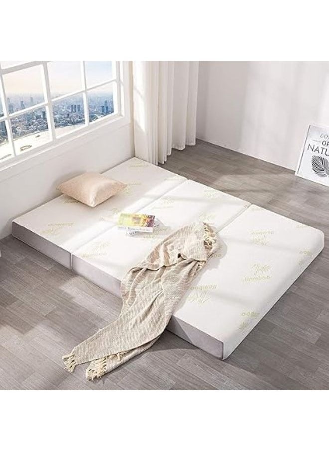 Harmony Home - Harmony Home 6-Inch Tri-Folding Mattress - Double Size with Storage Bag, Foldable Memory Foam Topper, Portable Floor Guest Bed with Removable Bamboo Cover (120 x 180 cm) - Image 1