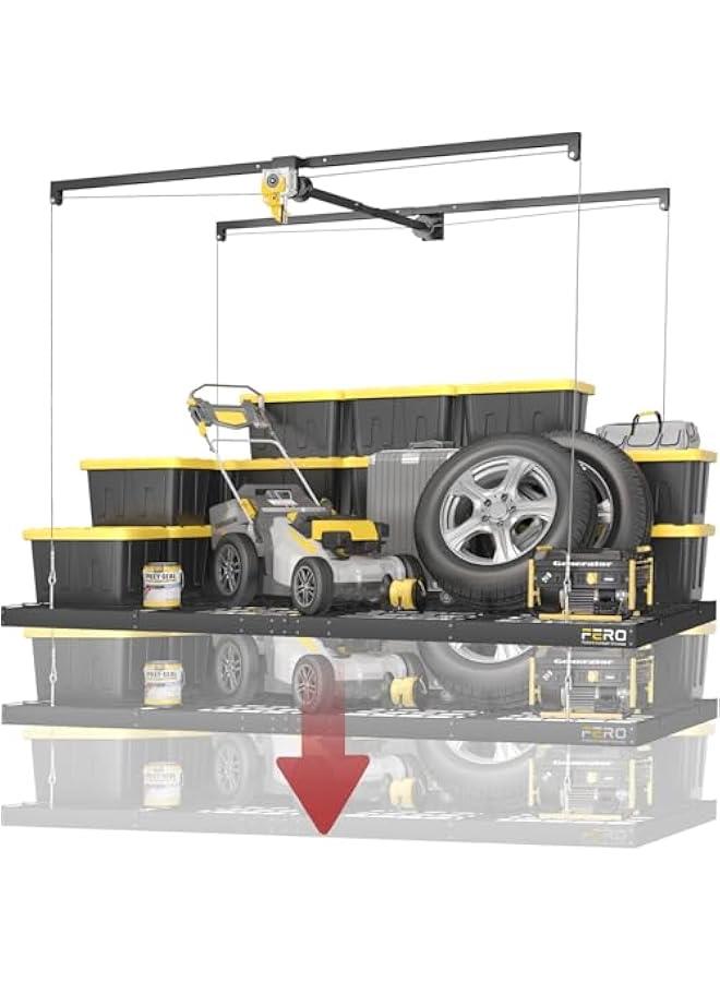 Arabest Garage Ceiling Storage Racks – 4x8 FT Overhead Garage Storage Rack with Safety Lock, Heavy-Duty Ceiling Mounted Lift System and Storage Organizer, Ideal for Maximizing Overhead Space, 325 lbs Capacity  - Image 1