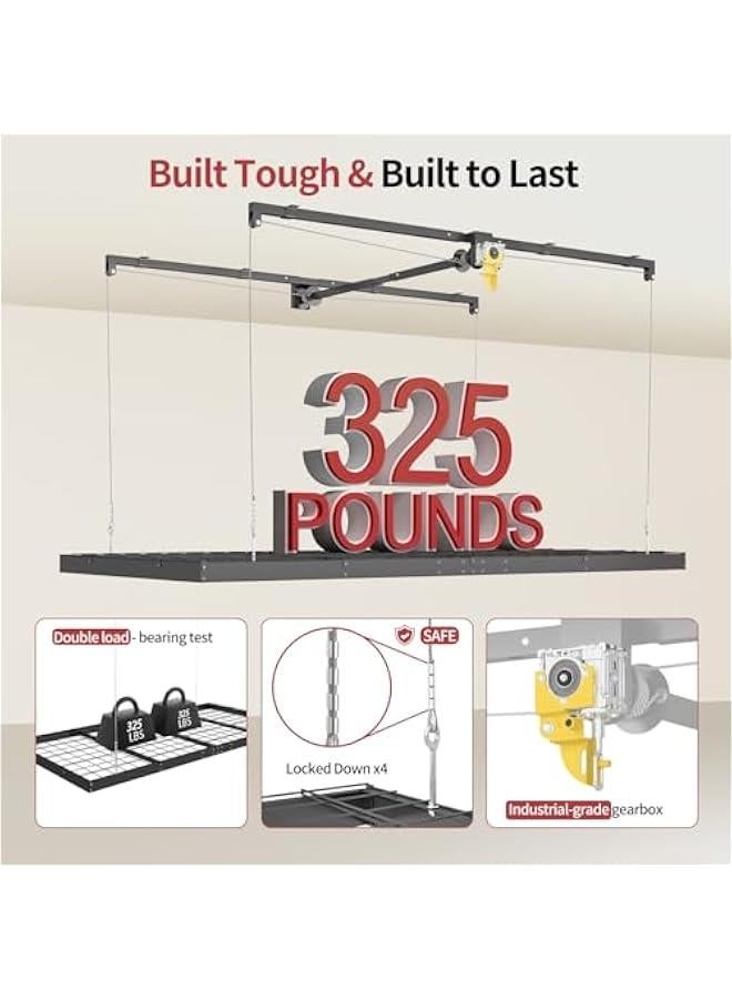Arabest Garage Ceiling Storage Racks – 4x8 FT Overhead Garage Storage Rack with Safety Lock, Heavy-Duty Ceiling Mounted Lift System and Storage Organizer, Ideal for Maximizing Overhead Space, 325 lbs Capacity  - Image 3