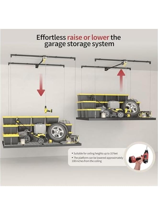 Arabest Garage Ceiling Storage Racks – 4x8 FT Overhead Garage Storage Rack with Safety Lock, Heavy-Duty Ceiling Mounted Lift System and Storage Organizer, Ideal for Maximizing Overhead Space, 325 lbs Capacity  - Image 4