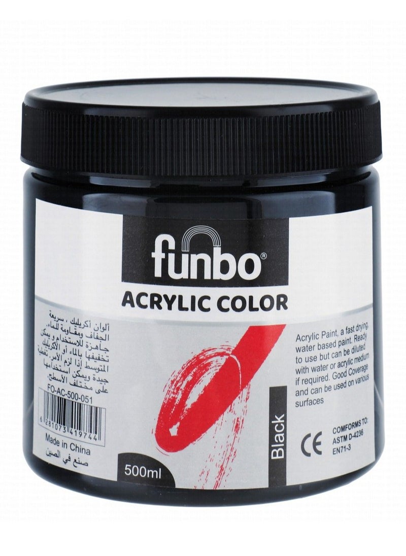 Funbo - Ready To Use Acrylic Color For Painting Black 500ml Content - Image 1