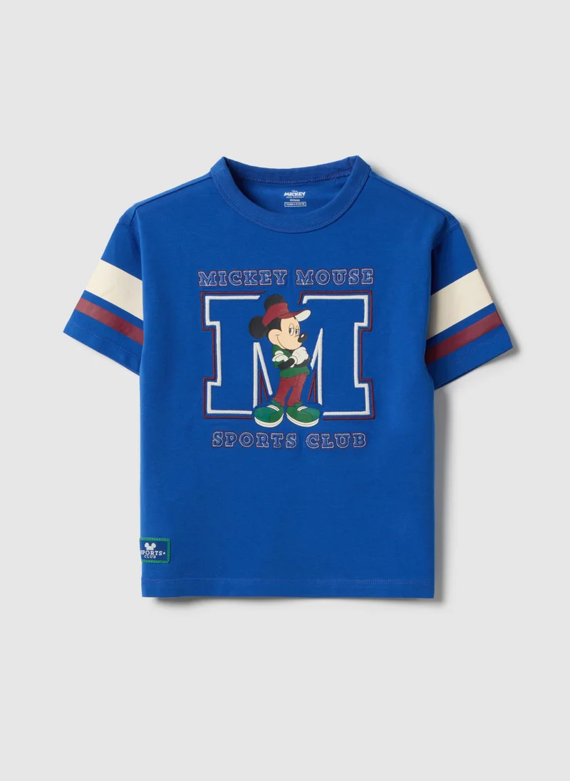 او في اس Ovs Children'S Blue Cotton Blend T-Shirt With Mickey Mouse Print