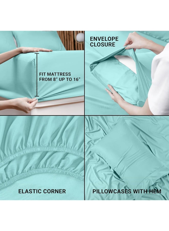 Utopia Bedding Twin XL Sheet Set â€“ 3 Piece Bed Sheets for Twin XL Size Bed, Soft and Breathable Microfiber, Includes 1 Fitted Sheet, 1 Flat Sheet and 1 Pillowcase (Spa Blue) - Image 3