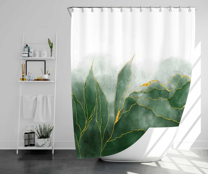 De-Mediocre Marble Shower Curtain Ombre Green Gold Modern Bathroom Art Decor Emerald Green Golden Fabric Waterproof Polyester 72 x 72 Inches - Image 3