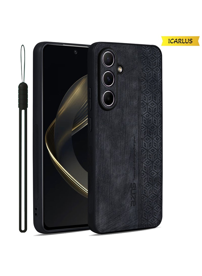 ICARLUS For Samsung Galaxy A36 5G Anti-scratch Phone Case Imprinted Leather Coated TPU Cover - Black - Image 1