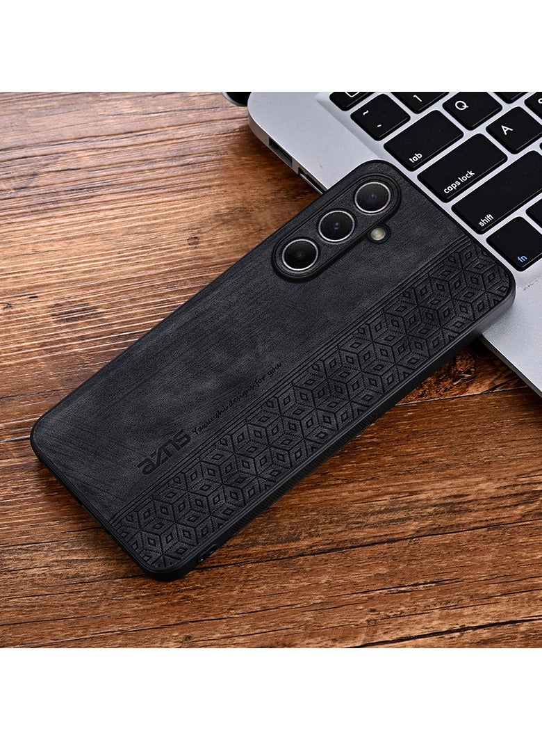 ICARLUS For Samsung Galaxy A36 5G Anti-scratch Phone Case Imprinted Leather Coated TPU Cover - Black - Image 2