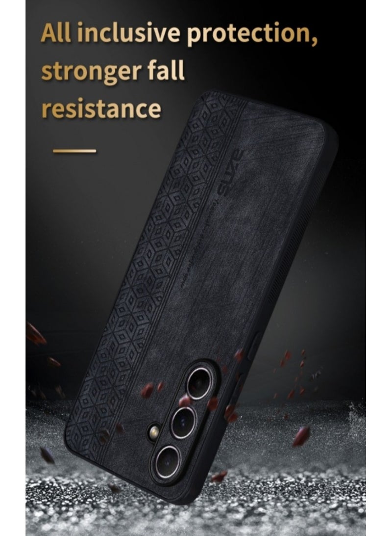 ICARLUS For Samsung Galaxy A36 5G Anti-scratch Phone Case Imprinted Leather Coated TPU Cover - Black - Image 3