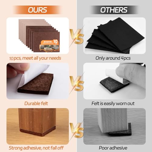 BAIPOK Felt Furniture Pads 10pcs 8" x 6" (Brown 5 Pcs + Beige 5 Pcs), Cuttable Self Adhesive Furniture Pads, Anti Scratch Chair Leg Floor Protectors for Hardwood Floors - Image 2