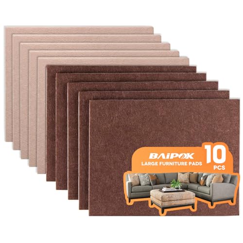 BAIPOK Felt Furniture Pads 10pcs 8" x 6" (Brown 5 Pcs + Beige 5 Pcs), Cuttable Self Adhesive Furniture Pads, Anti Scratch Chair Leg Floor Protectors for Hardwood Floors - Image 1