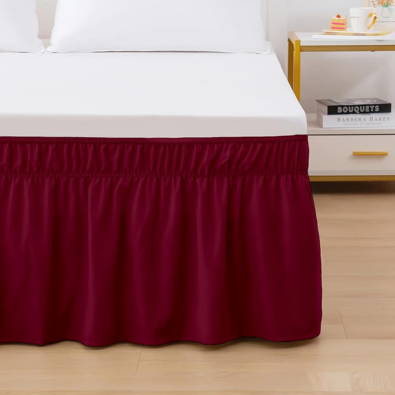 TSM BEDDING Wrap Around Bed Skirt for Cal King Size 72 x 84 Inch 18 Inch Drop Length Wrinkle Free Brushed Microfiber Fabric Bed Skirt Easy Elastic Feet Machine Washable Wine - Image 2