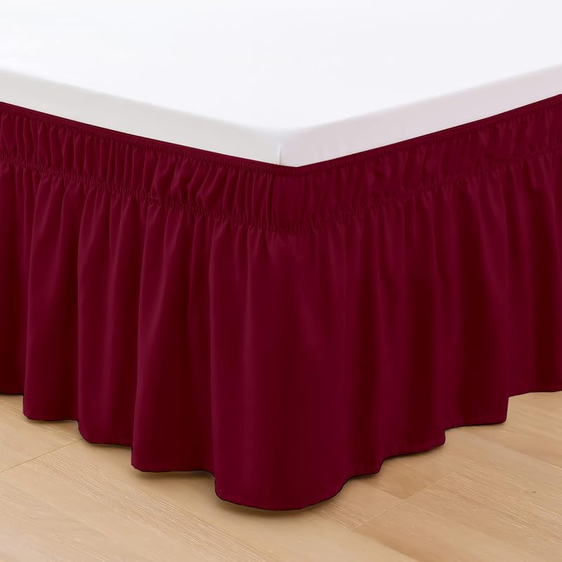 TSM BEDDING Wrap Around Bed Skirt for Cal King Size 72 x 84 Inch 18 Inch Drop Length Wrinkle Free Brushed Microfiber Fabric Bed Skirt Easy Elastic Feet Machine Washable Wine - Image 5