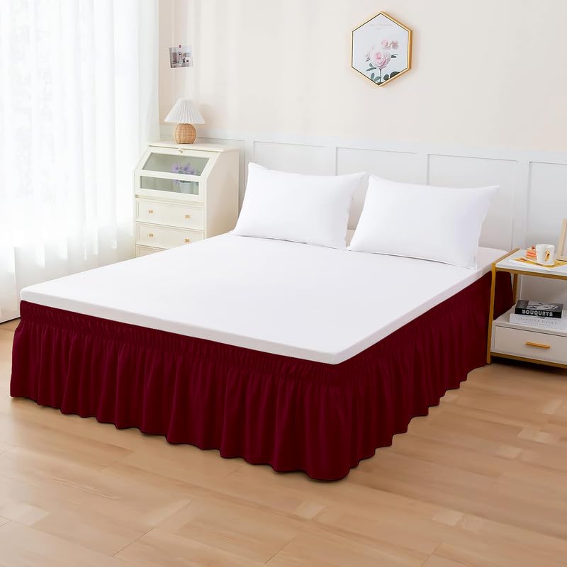 TSM BEDDING Wrap Around Bed Skirt for Cal King Size 72 x 84 Inch 18 Inch Drop Length Wrinkle Free Brushed Microfiber Fabric Bed Skirt Easy Elastic Feet Machine Washable Wine - Image 1