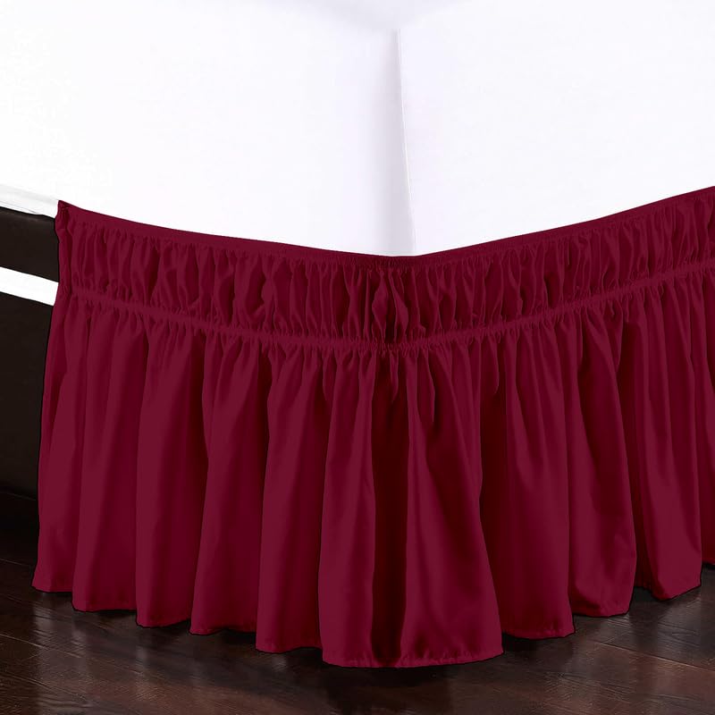 TSM BEDDING Wrap Around Bed Skirt for Cal King Size 72 x 84 Inch 18 Inch Drop Length Wrinkle Free Brushed Microfiber Fabric Bed Skirt Easy Elastic Feet Machine Washable Wine - Image 4