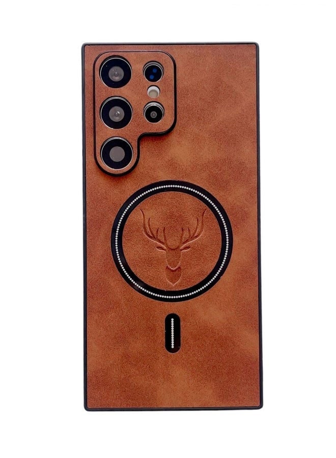 Nova future Lambskin Leather Elk Pattern Case For Samsung S23 Ultra Shockproof Magnetic For Magsafe Wireless Charge Cover Soft Faux Leather Phone Case,[Compatible with Mag-Safe] Premium Protective Cover (Brown) - Image 2