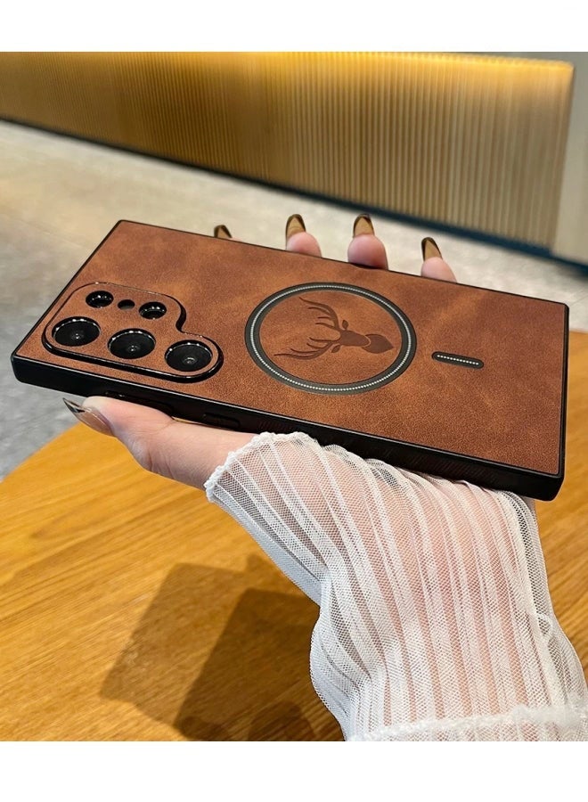 Nova future Lambskin Leather Elk Pattern Case For Samsung S23 Ultra Shockproof Magnetic For Magsafe Wireless Charge Cover Soft Faux Leather Phone Case,[Compatible with Mag-Safe] Premium Protective Cover (Brown) - Image 5