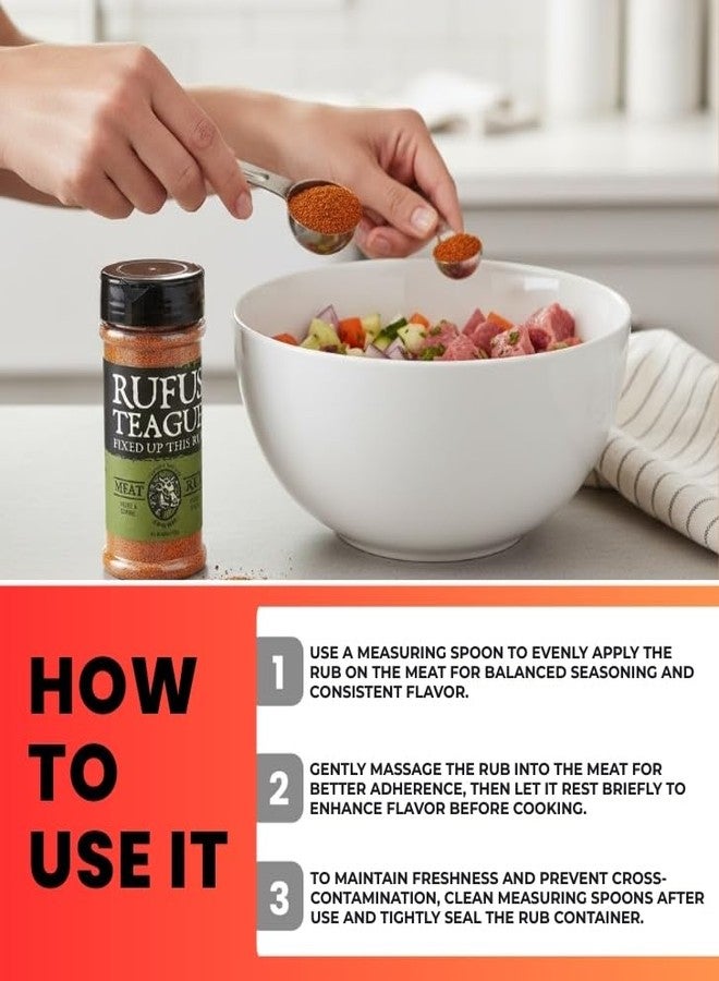 GROVE Rufus Teague Rub Original Meat 6.5 OZ Bundle with Measuring Spoon — Sweet and Smoky BBQ Seasoning for Grilling, Roasting, and Smoking Meats — Gift Set (2 Items) - Image 3