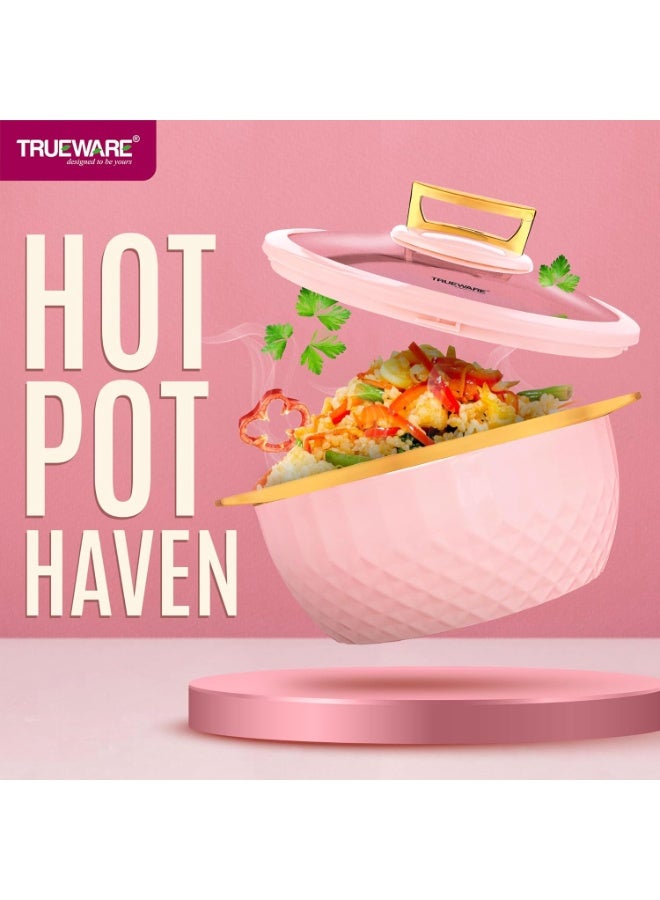 Trueware Classic Inner Steel with See Through Toughened Glass Lid Casserole | 2500 ml, Pink | PU Insulated | BPA Free | Oduor Proof | Food Grade | Ideal for Chapatti | Roti | Curd Maker | Hot Pot - Image 2