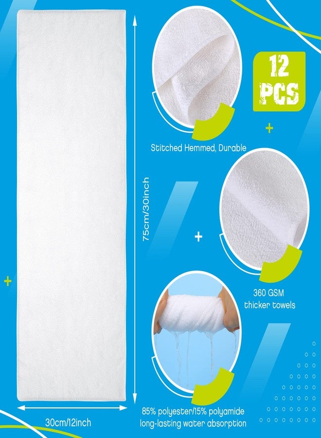 Handepo 12 Pcs Microfiber Workout Gym Towels, 360 GSM 12x30 Inch Fast Drying Yoga Towels for Sweat, Soft Gym Towel for Men Women Travel Sports(White) - Image 2