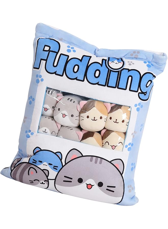 The Bros Cute Cat Snack Pillow, Snack Pillow, Stuffed Animal Toys Pillows Bag Fluffy Hugging pillow for Birthday Party Favors, for Teens Kids Girls and Home Decor  - Image 1