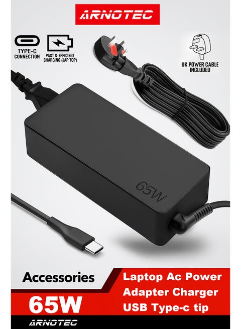 65W USB Type-C Power Adapter for Lenovo, Dell, Samsung, HP Chromebooks & USB-C Laptops, AC Charger with Overcurrent and Overvoltage Protection