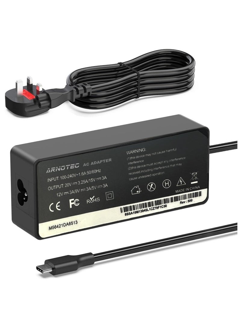 ARNOTEC 65W USB Type-C Power Adapter for Lenovo, Dell, Samsung, HP Chromebooks & USB-C Laptops, AC Charger with Overcurrent and Overvoltage Protection - Image 3