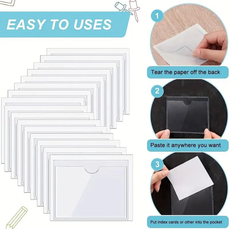 Darkness Pack of 40 Self-Adhesive Business Card Pockets with 40 Pieces Empty Business Cards Cardboard, Adhesive Clear Pockets Sleeve Label Holder for Index Cards, Protect Your Cards or Photos - Image 4