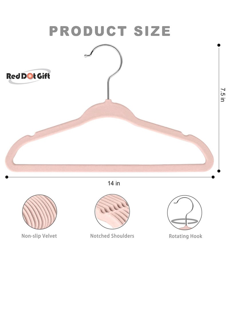 Red Dot Gift Pack of 50 Velvet Kids Hangers - Premium Childrens Hangers 14 Inch for Closet, Ultra Thin Cute Hangers Kids Clothes Hanger, Non Slip Kids Felt Hangers for Kids Clothes (Blush Pink, 50) - Image 3