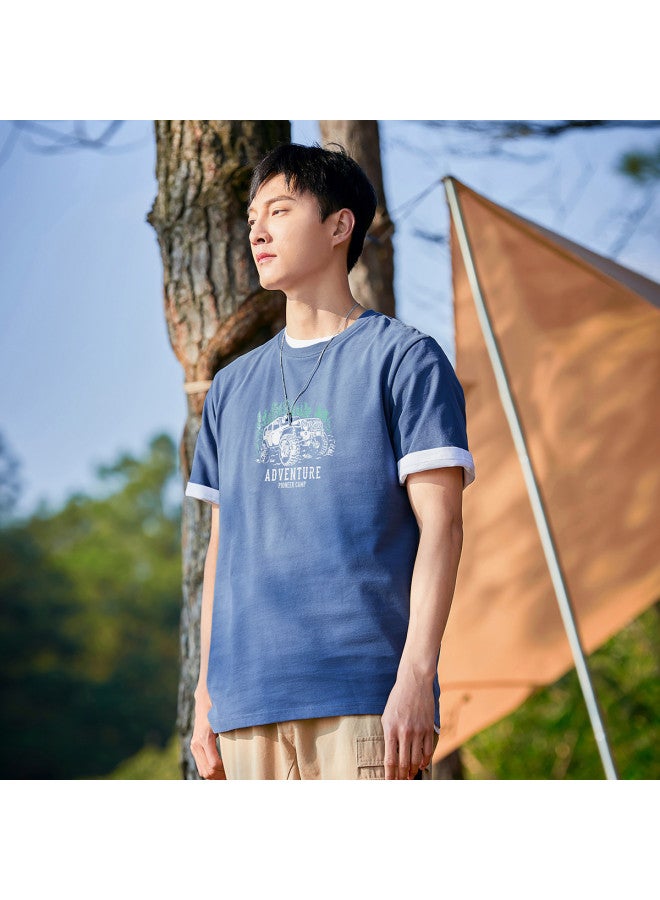 Pure Cotton Outdoor Mountain Style】loose Youth Minimalist Short Sleeve Top Sporty Casual Round Neck T-shirt - Image 5