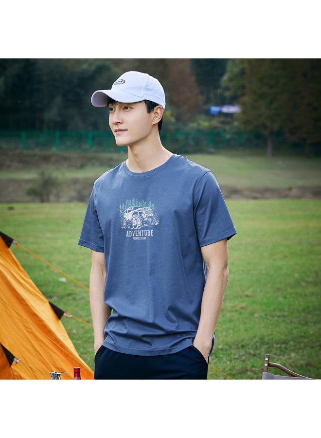 Pure Cotton Outdoor Mountain Style】loose Youth Minimalist Short Sleeve Top Sporty Casual Round Neck T-shirt - Image 2