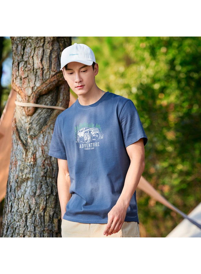 Pure Cotton Outdoor Mountain Style】loose Youth Minimalist Short Sleeve Top Sporty Casual Round Neck T-shirt - Image 3