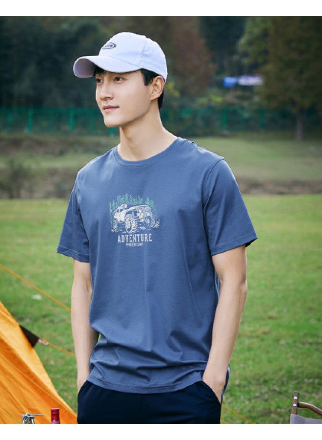 Pure Cotton Outdoor Mountain Style】loose Youth Minimalist Short Sleeve Top Sporty Casual Round Neck T-shirt - Image 1
