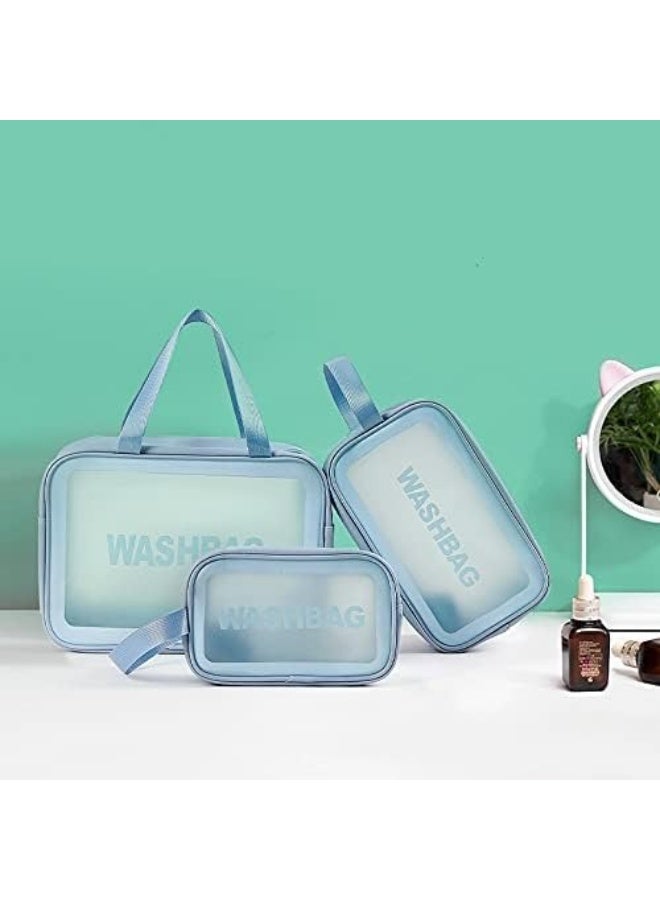 3-Piece Transparent Toiletry Bag Set, Makeup Bag, Travel Bag, Work Bag, Vacation Bag, Bathroom Organizer for Men and Women, Blue Color, Transparent Toiletry Bag Set - Image 3