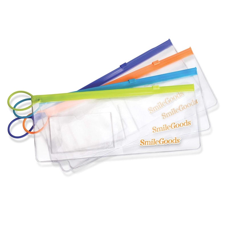 Practicon SmileGoods Zipper Clear Pouch, 4.5" x 10", Assorted Zipper Colors, Pack of 72 - Image 1