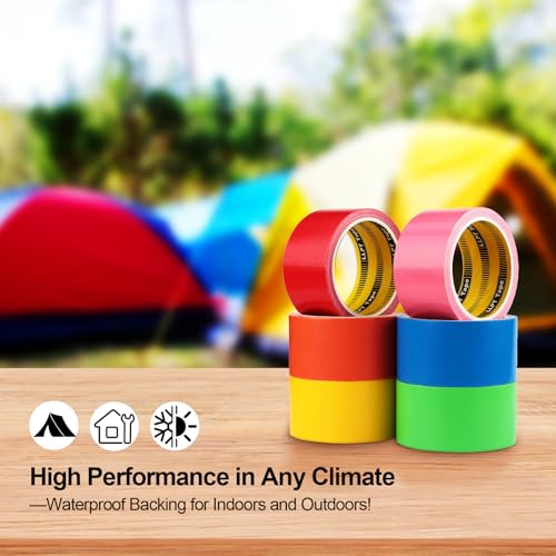LLPT Colored Duct Tape 6 Premium Packs 2 Inch x 30 Ft Per Roll Assorted Colorful Bulk Tape Tear by Hand Included for Moving Packing Color Coding Art Craft DIY Projects (DT606) - Image 3