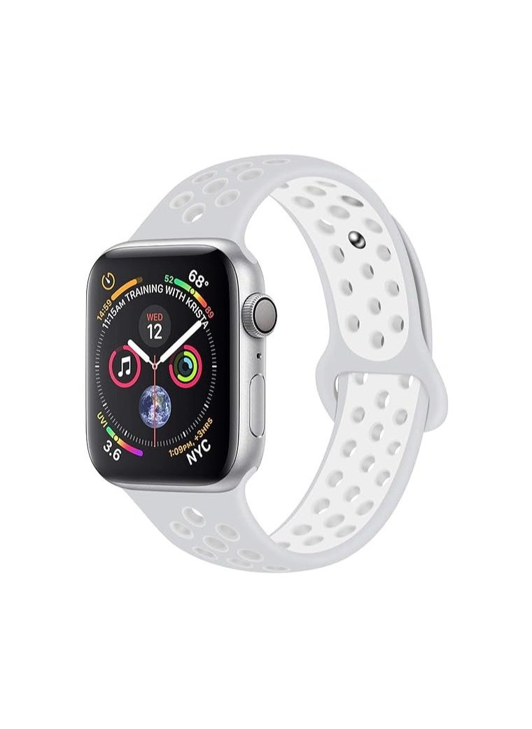 Generic - Compatible with Apple Watch Band 45mm 44mm 42mm 49mm ,Soft Silicone Sport Breathable Replacement Band Compatible for Apple Watch SE iWatch Series 7 8 6 5 4 3 2 1 ultra,(Silver/White) - Image 1
