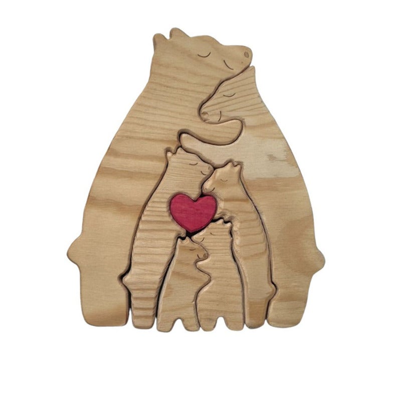 Wooden Family Puzzle: Solid Pine Wood - Personalized Engraved Names Bear Ornament for Home Decor, Family Gifting & Holiday Celebrations - Image 1