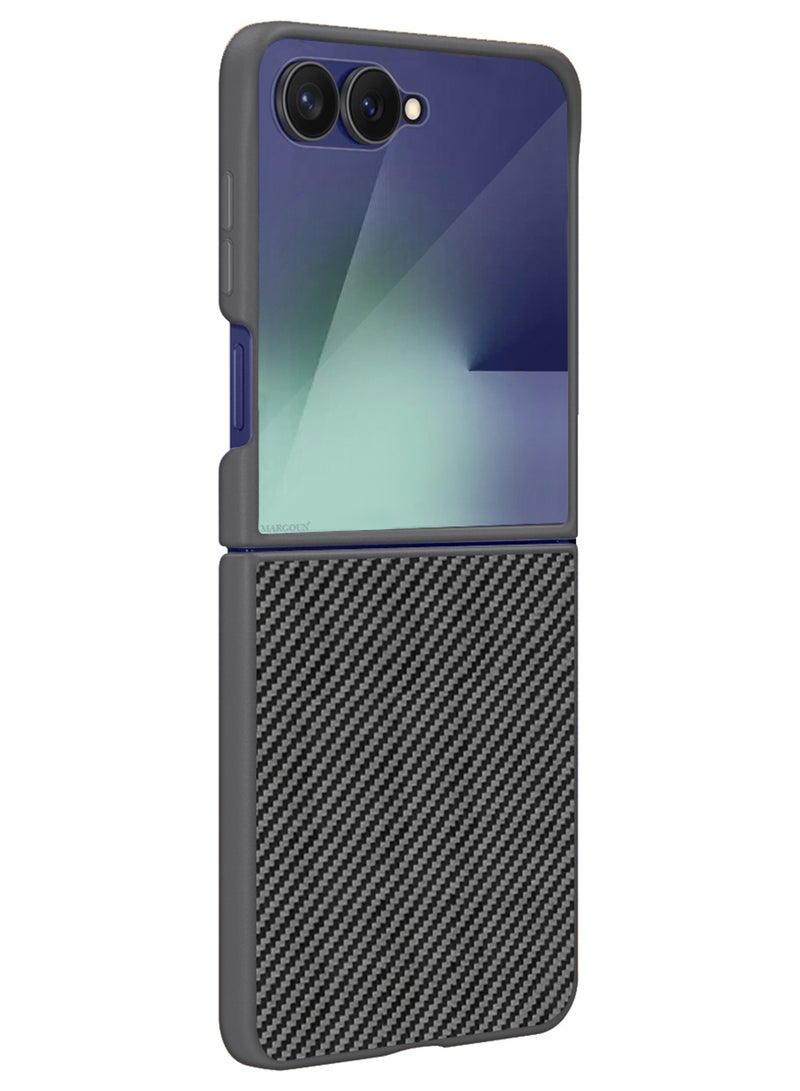 Kevlar Case for Samsung Galaxy Z Flip 7 - Ultra Thin and Light Carbon Fiber Texture Printing - Slim Anti-Scratch Phone Cover With Front Built-in Screen Protector - Black - Image 5