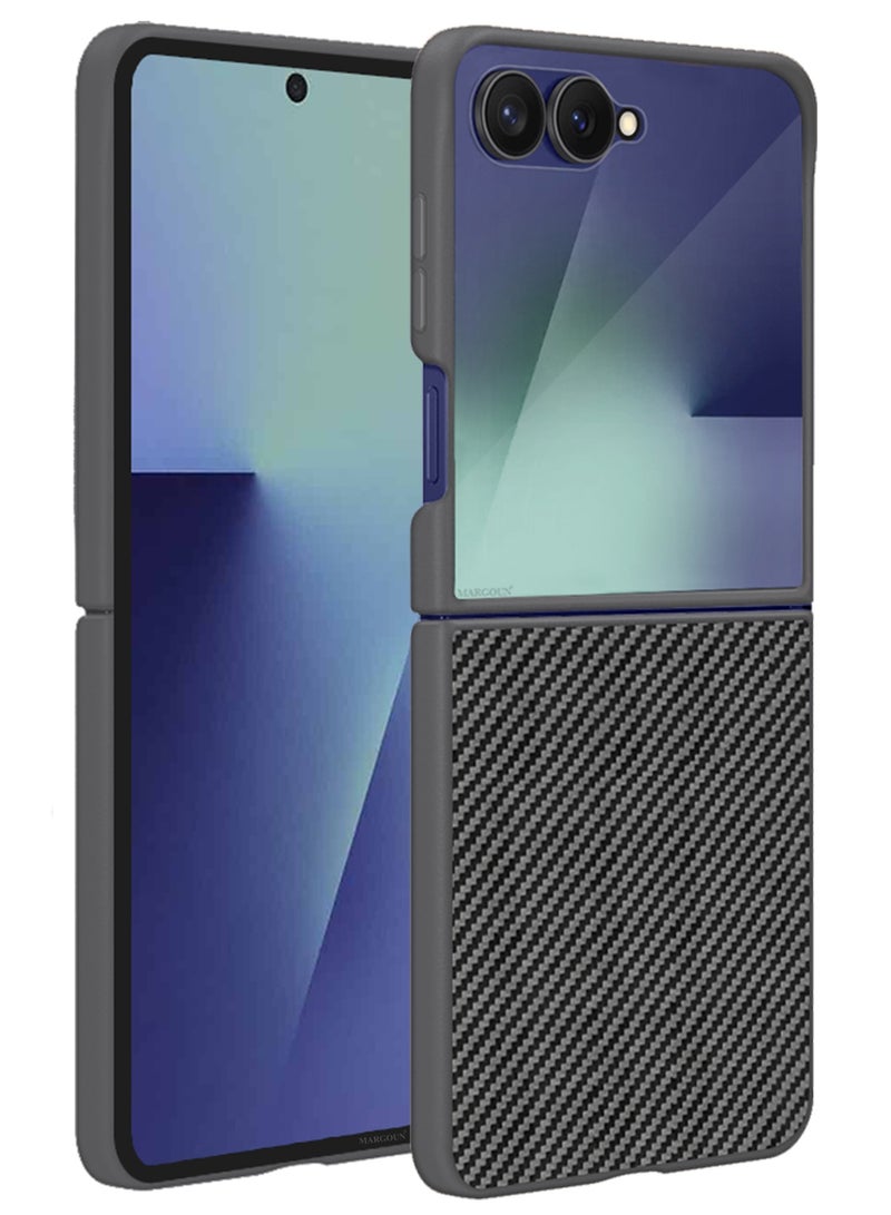 Kevlar Case for Samsung Galaxy Z Flip 7 - Ultra Thin and Light Carbon Fiber Texture Printing - Slim Anti-Scratch Phone Cover With Front Built-in Screen Protector - Black - Image 2