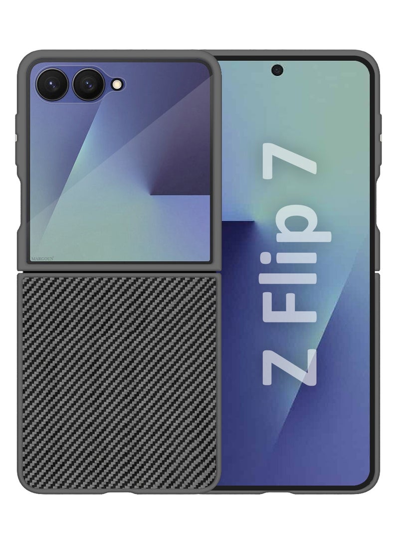 Kevlar Case for Samsung Galaxy Z Flip 7 - Ultra Thin and Light Carbon Fiber Texture Printing - Slim Anti-Scratch Phone Cover With Front Built-in Screen Protector - Black - Image 3