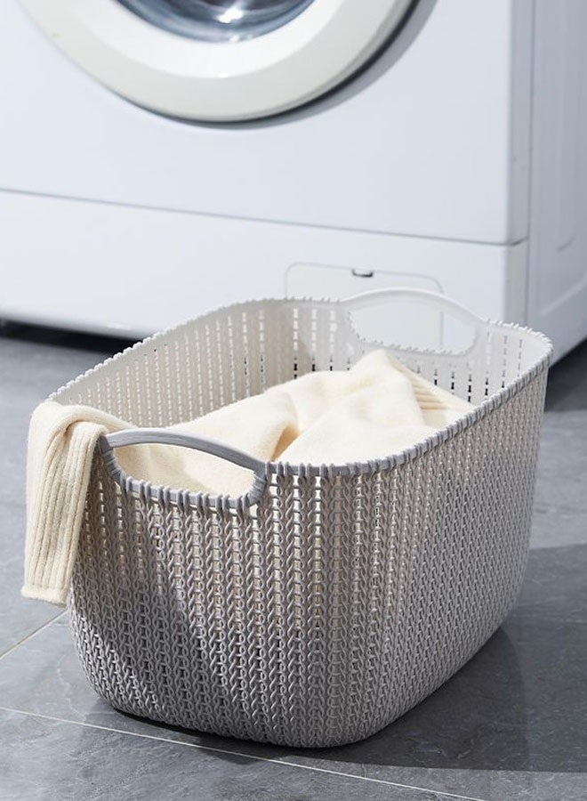 Hanayo Storage Baskets Set of 8 Plastic Storage Baskets Hollow Rectangular Storage Boxes with Handle Storage Bins for Office Bathroom Bedroom Home & Kitchen(Grey) - Image 2