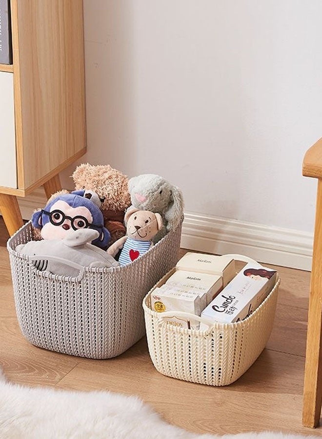 Hanayo Storage Baskets Set of 8 Plastic Storage Baskets Hollow Rectangular Storage Boxes with Handle Storage Bins for Office Bathroom Bedroom Home & Kitchen(Grey) - Image 4