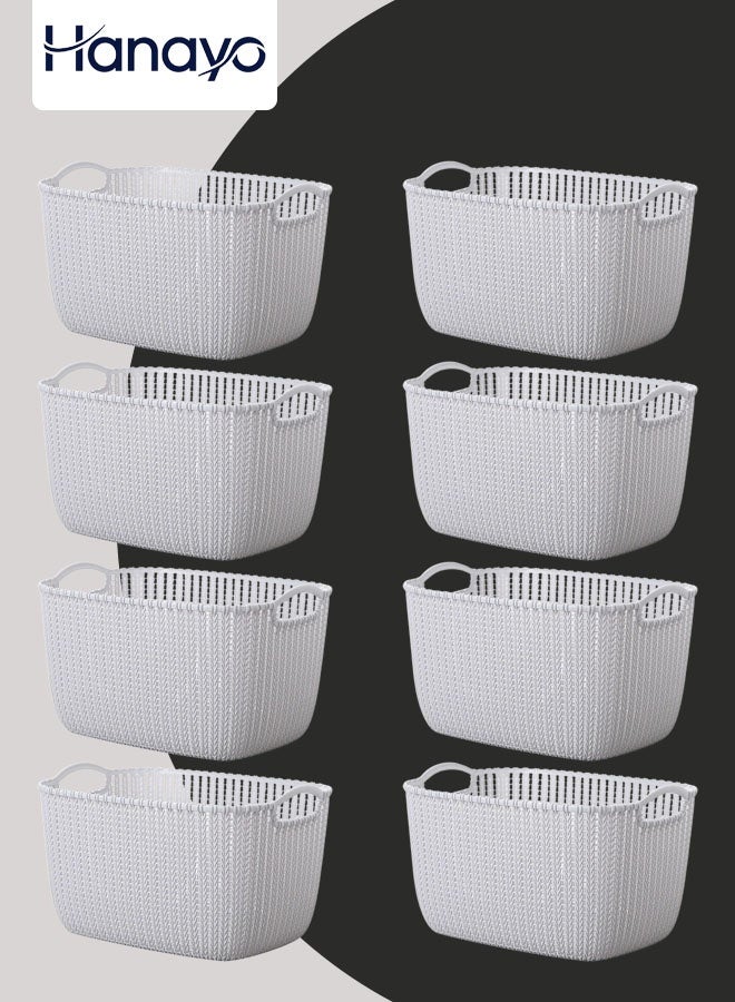 Hanayo Storage Baskets Set of 8 Plastic Storage Baskets Hollow Rectangular Storage Boxes with Handle Storage Bins for Office Bathroom Bedroom Home & Kitchen(Grey) - Image 1