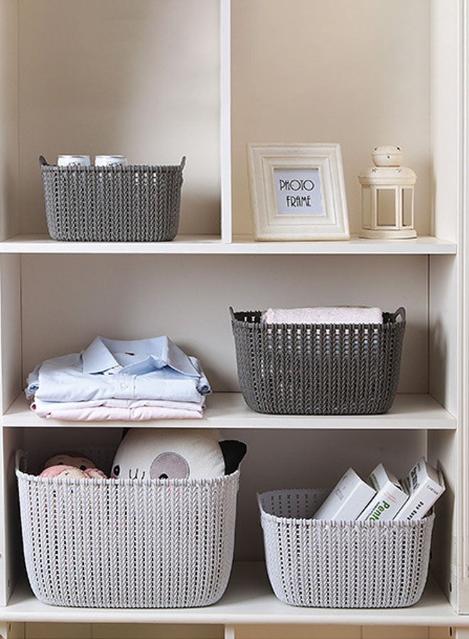 Hanayo Storage Baskets Set of 8 Plastic Storage Baskets Hollow Rectangular Storage Boxes with Handle Storage Bins for Office Bathroom Bedroom Home & Kitchen(Grey) - Image 3