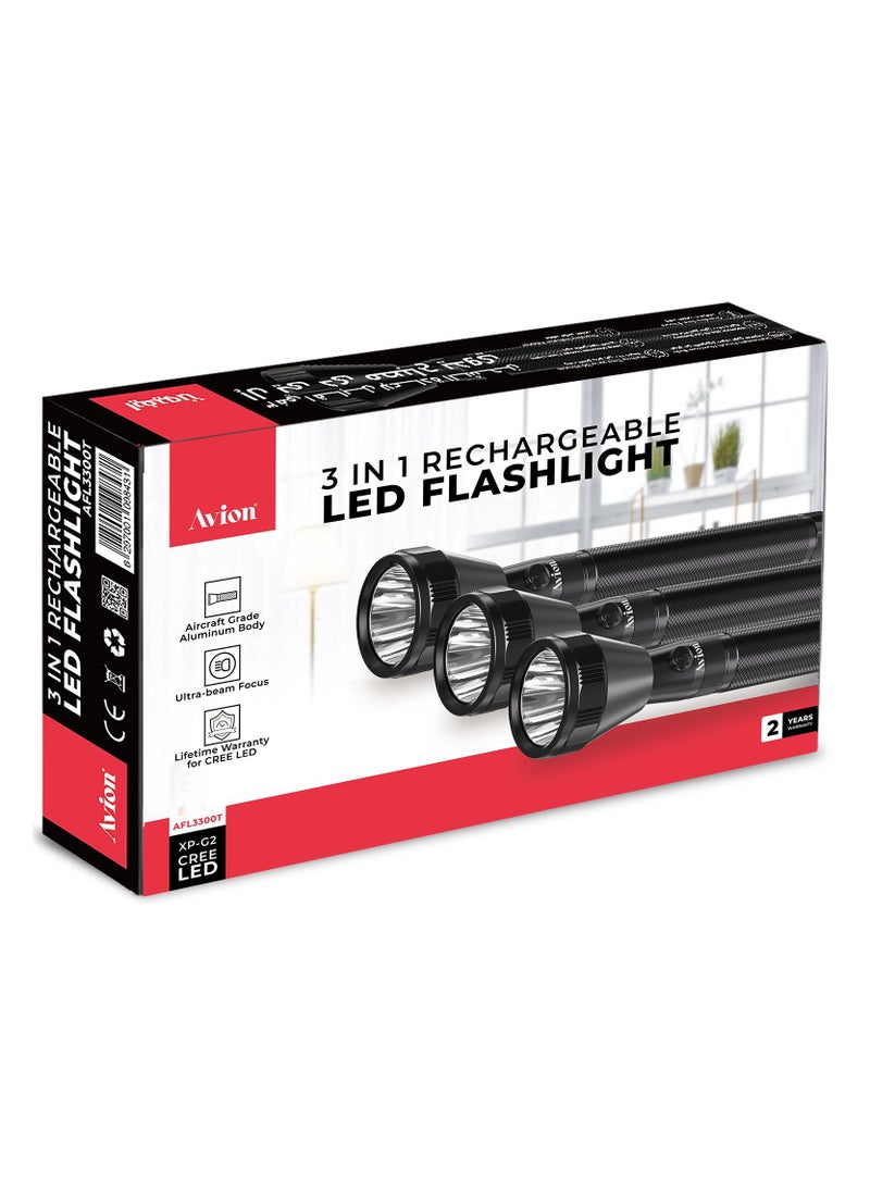 Avion Avion 3 in 1 Rechargeable LED Flashlight |  Hyper Bright Cool White LED | 2200 Meters Range | Portable Torch | 3sc | High Durable Battery, Aircraft Aluminium Body  - Image 4